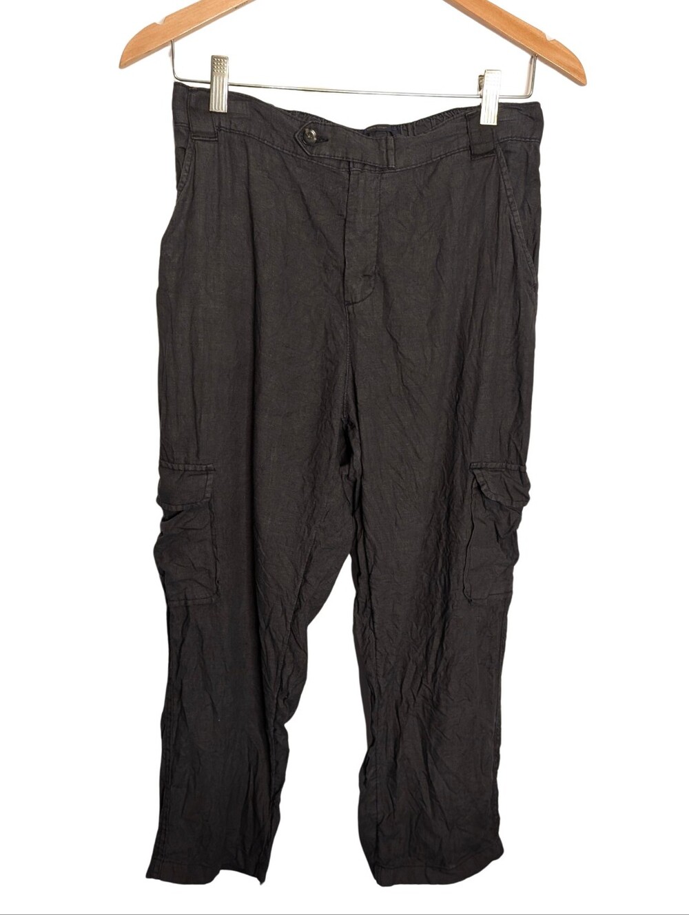Rachel Roy Linen Charcoal Black Cargo Pants. Size Large